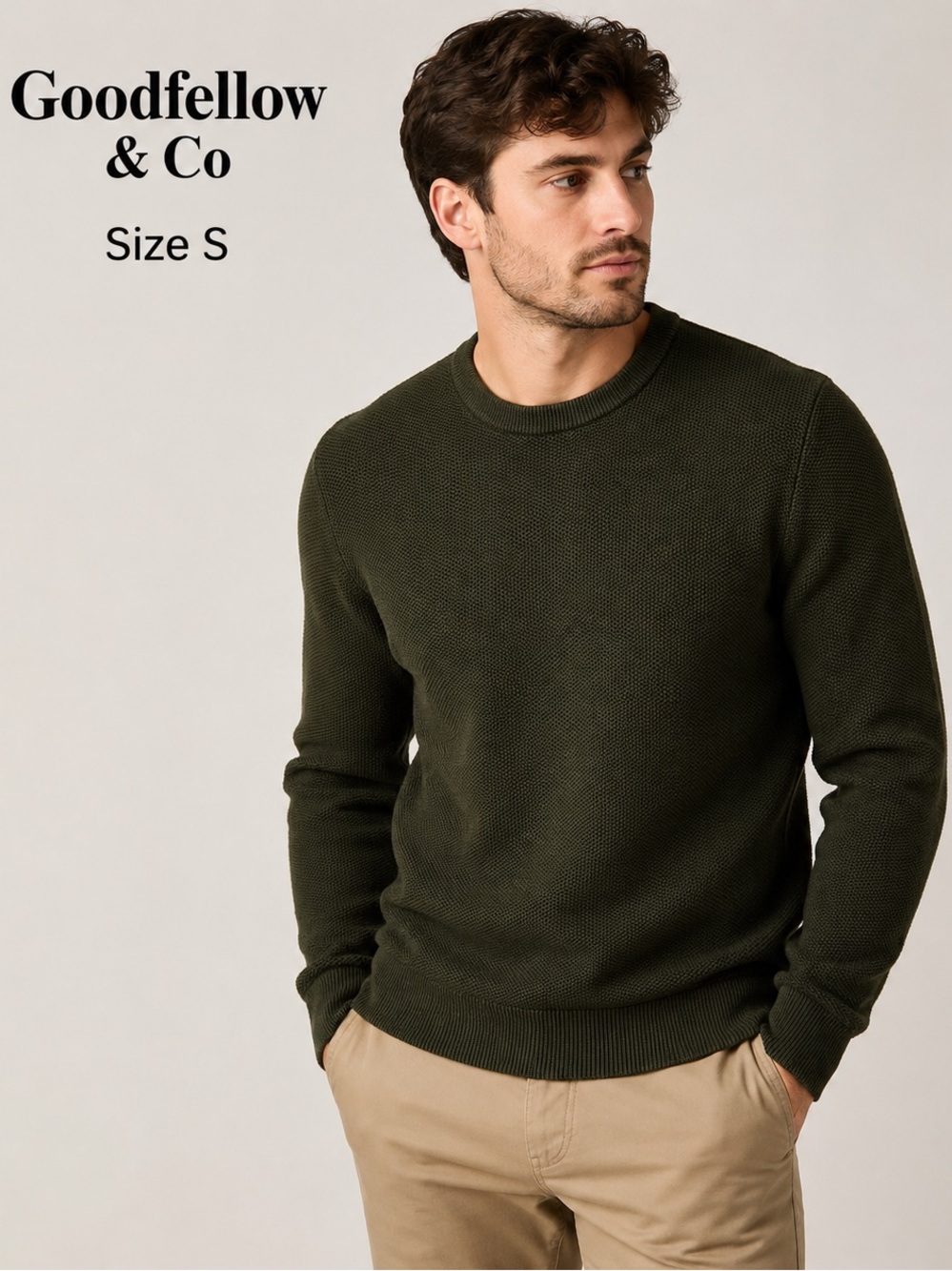Goodfellow & Co Olive Green Textured Crewneck Sweater Men’s Size S